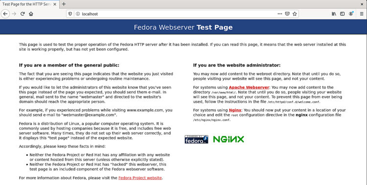 Fedora Nginx测试页